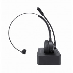 Gembird BTHS-M-01 Bluetooth call center headset with built-in microphone, mono, Bluetooth v5.0, LED, up to 12 hours on a single charge, distance: up to 10 m, Headset battery: 150 mAh Li-Polymer (charging up to 1.5 h), Charging base: 500 mAh Li battery, US